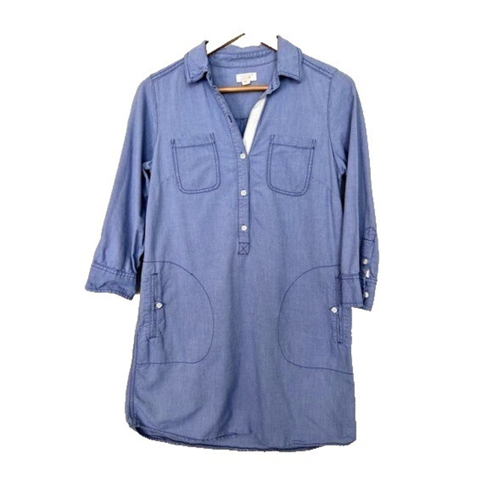 Lands End Canvas Shirt Dress Womens 4 Lagenlook Travel Beach Preppy Casual Blue